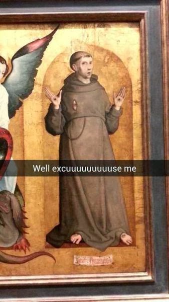well excuuuuuuse me funny biblical character jesus in medieval depiction religious icon jesus christ in monks robes with stigmata devil