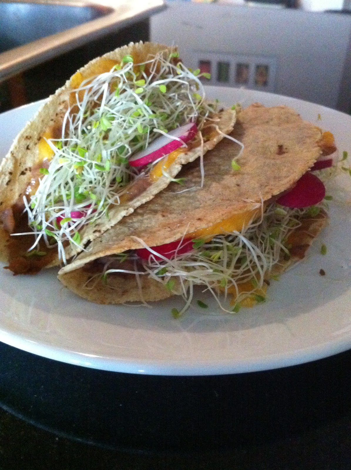 Single Foodie's Spot Radish and Alfalfa Sprout Tacos