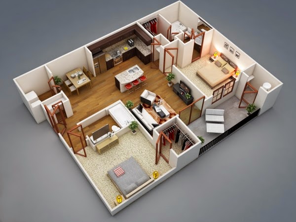 Homesigner Minimalist Open Floor 2 Bedroom Apartment Design