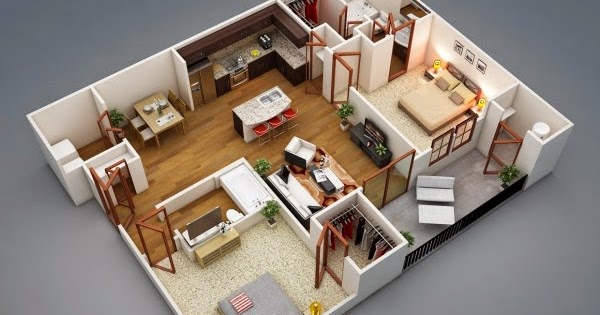 Homesigner Minimalist Open Floor 2 Bedroom Apartment Design