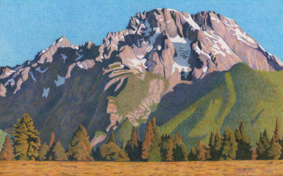 Impression Evergreen Mount Moran Colored Pencil Drawing