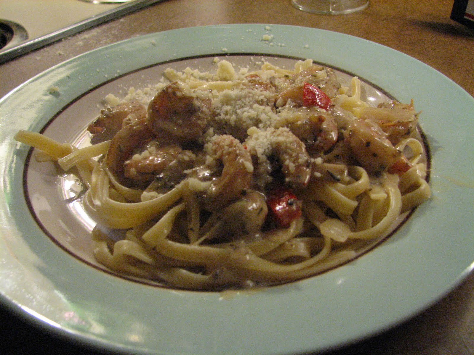 Necessary Pleasures Blackened Shrimp Alfredo