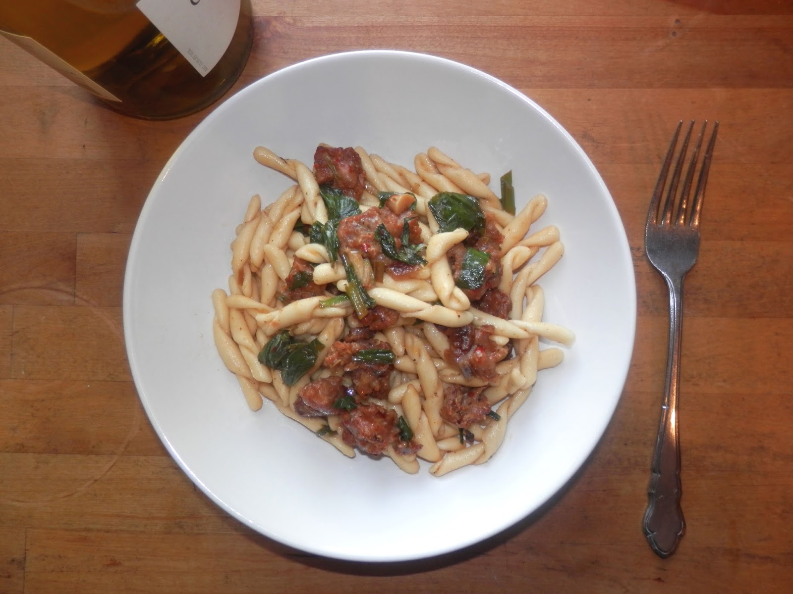 La Cucina Della Prima Donna Fusilli with Sausage, Ramps and White Wine