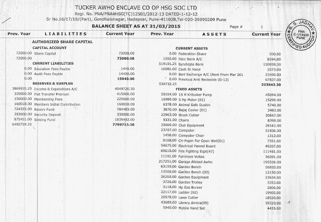 Tucker Vihar Awho Enclave Pune Balance Sheet And Income And Exp Statement Of Accts 2014 2015