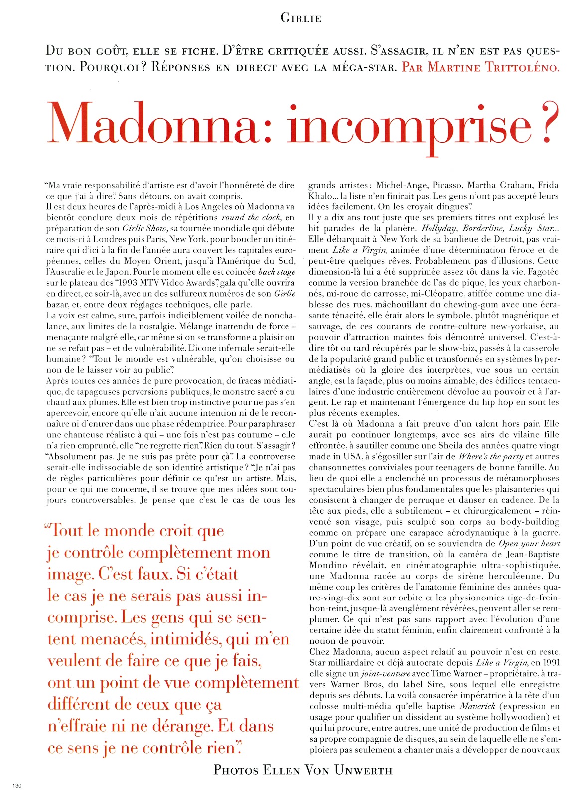 Madonna On The Cover Of A Magazine Otcoam Rare Madonna Photos Best Madonna Photos Vogue Paris France October 1993 Photographed By Ellen Von Unwerth