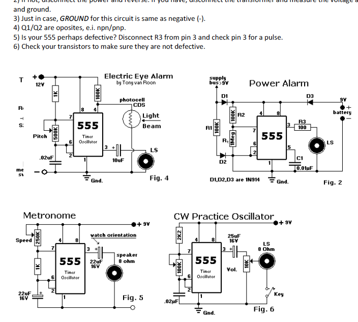 Collection of circuits with 555 IC for projects. Engineering projects