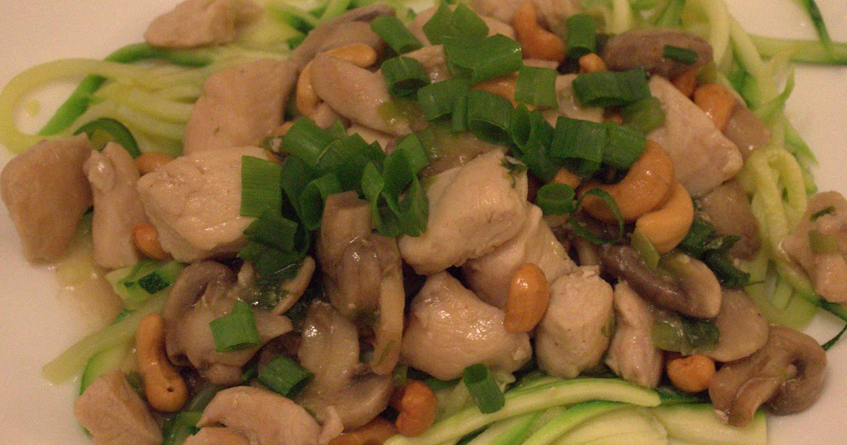 Gluten Free & Paleo Travels Paleo Cashew Chicken over Zucchini Spaghetti