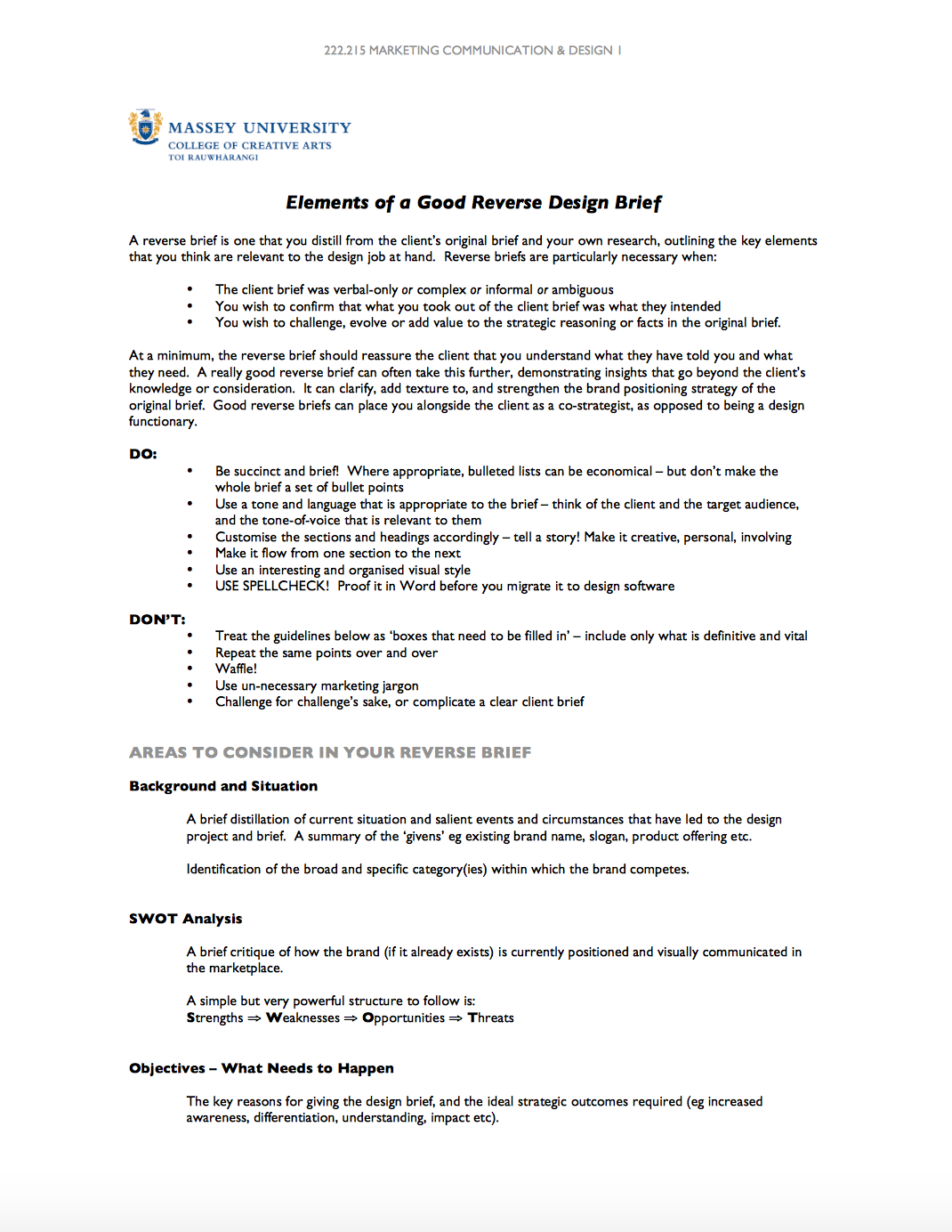 Brand Communication WEEK 2 Reverse Brief