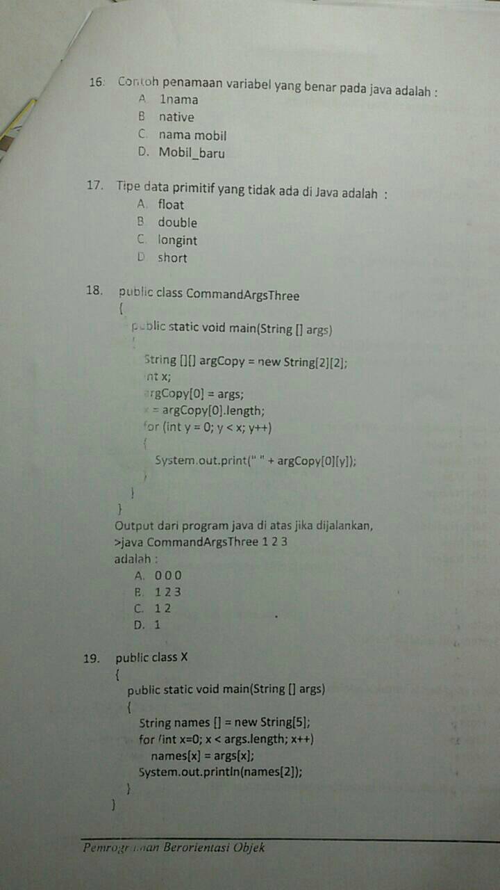 Wibu Gunadarma Soal UAS PBO (Pemrograman Berorientasi