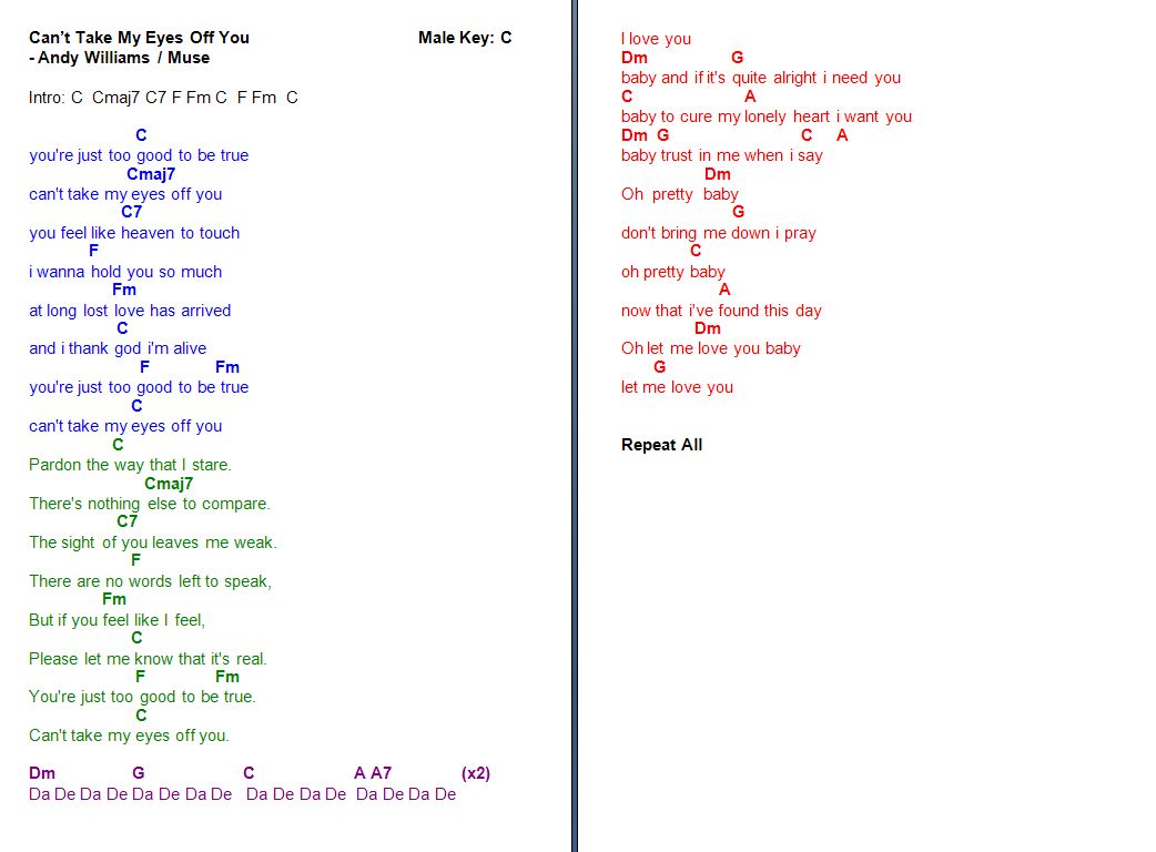 Andy Williams Can’t Take My Eyes Off You (Chords)