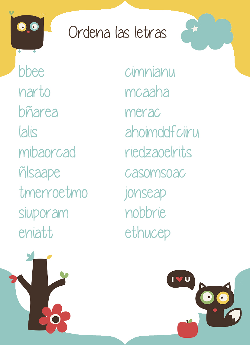 Juegos de baby shower para imprimir. Sopa de letras. Ordena 