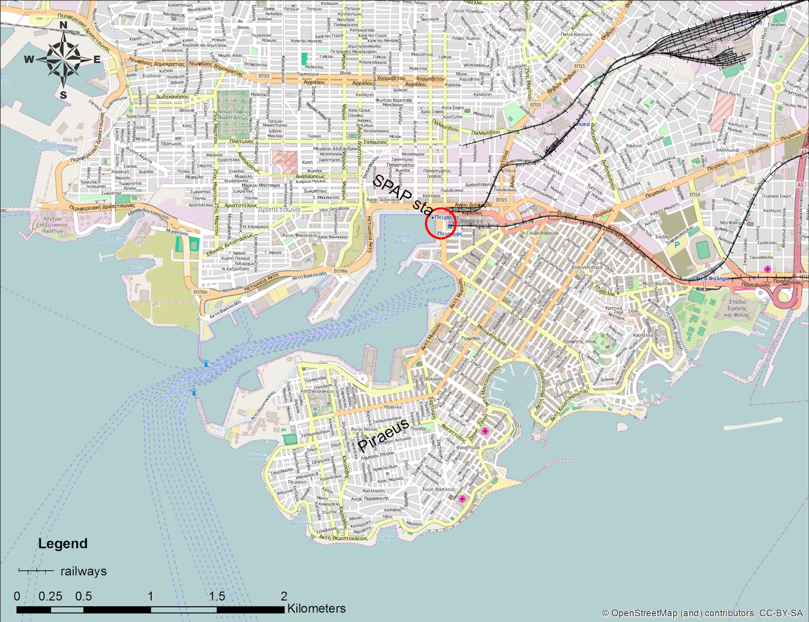 Urban plan Athens Pireas Greece
