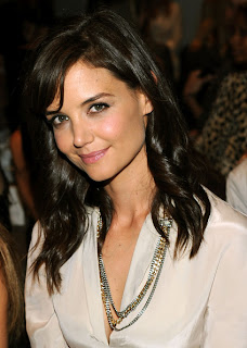Katie Holmes Shoulder Length Medium Wavy Hairstyle with side swept bangs