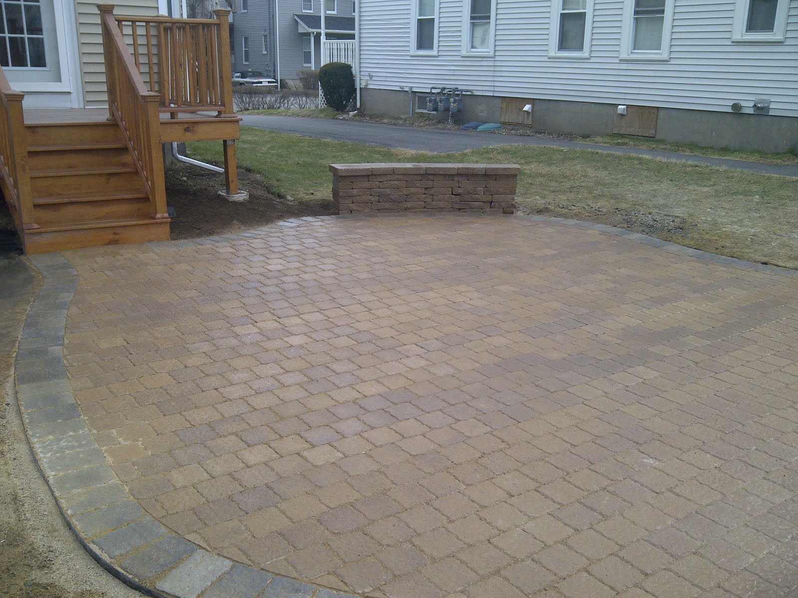 Wakefield, MA Patio and Sitting Wall Before/After Jeff's Landscape Inc.