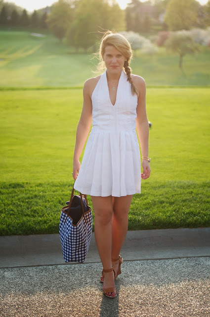 Island Company white linen dress and barrington gifts tote 