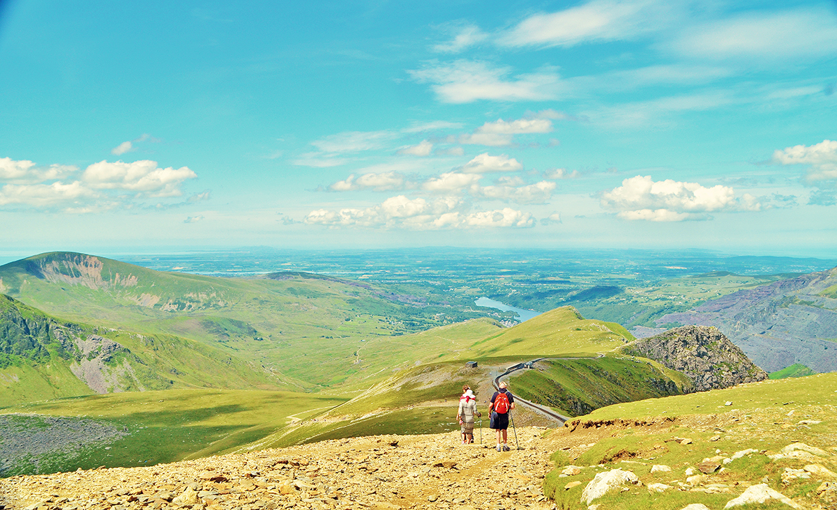 Sunny weather up Mount Snowdon in Wales