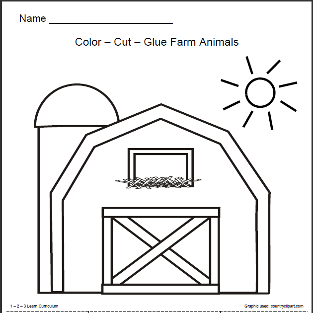 1 - 2 - 3 Learn Curriculum: Barn Animals Worksheet