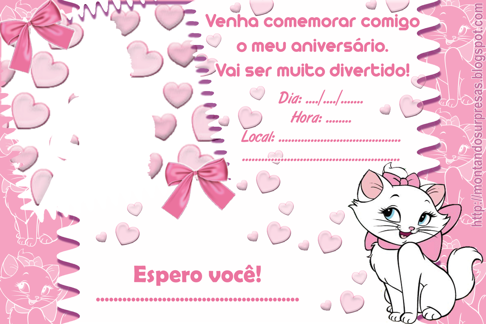 3 Convites de aniversário Gatinha Marie para editar grátis (WhatsApp e  Imprimir)