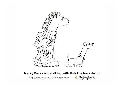 Necky Becky walking with Hals - giraffe colouring picture - Ingrid Sylvestre