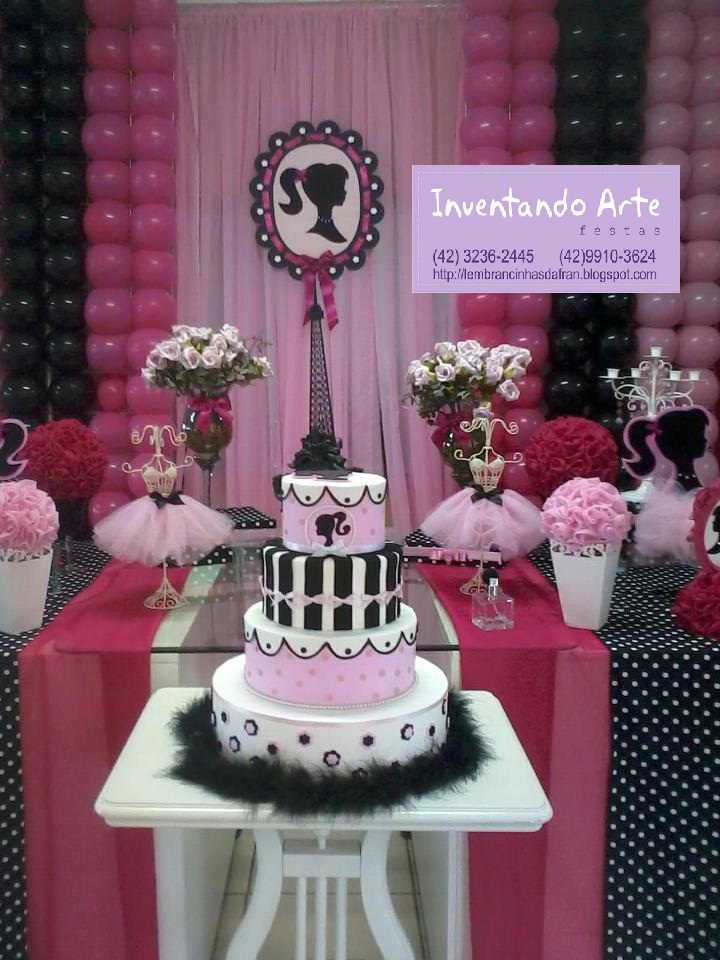 decoracao festa barbie:Festa Barbie Paris – Preta e Rosa decoracao festa barbie:Festa Barbie Paris – Preta e Rosa