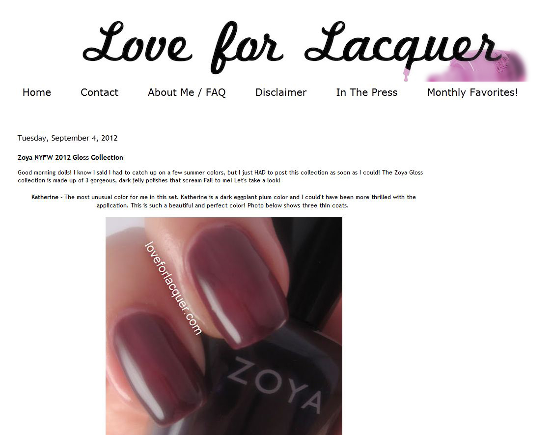 Can't get enough of the Zoya Nail Polish NYFW 2012 Gloss Collection?