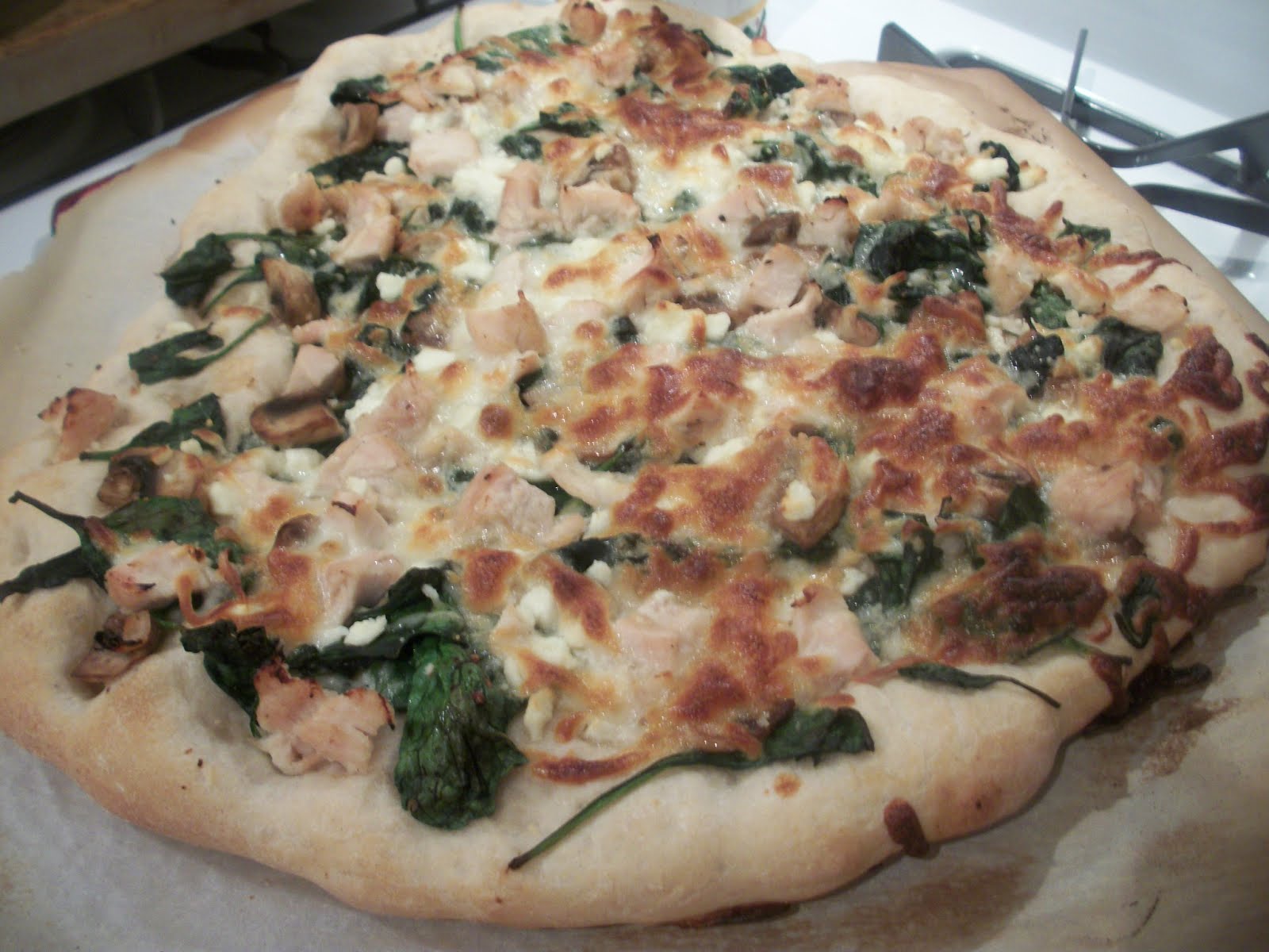Cook with Sara Chicken, Spinach and Feta Pizza