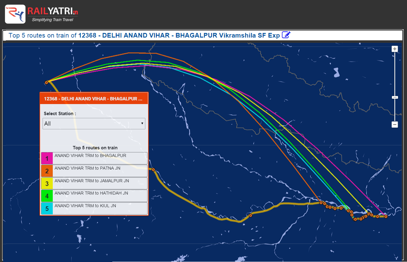 Top 5 Routes of Train track on google Map RailYatri.in PNR Status