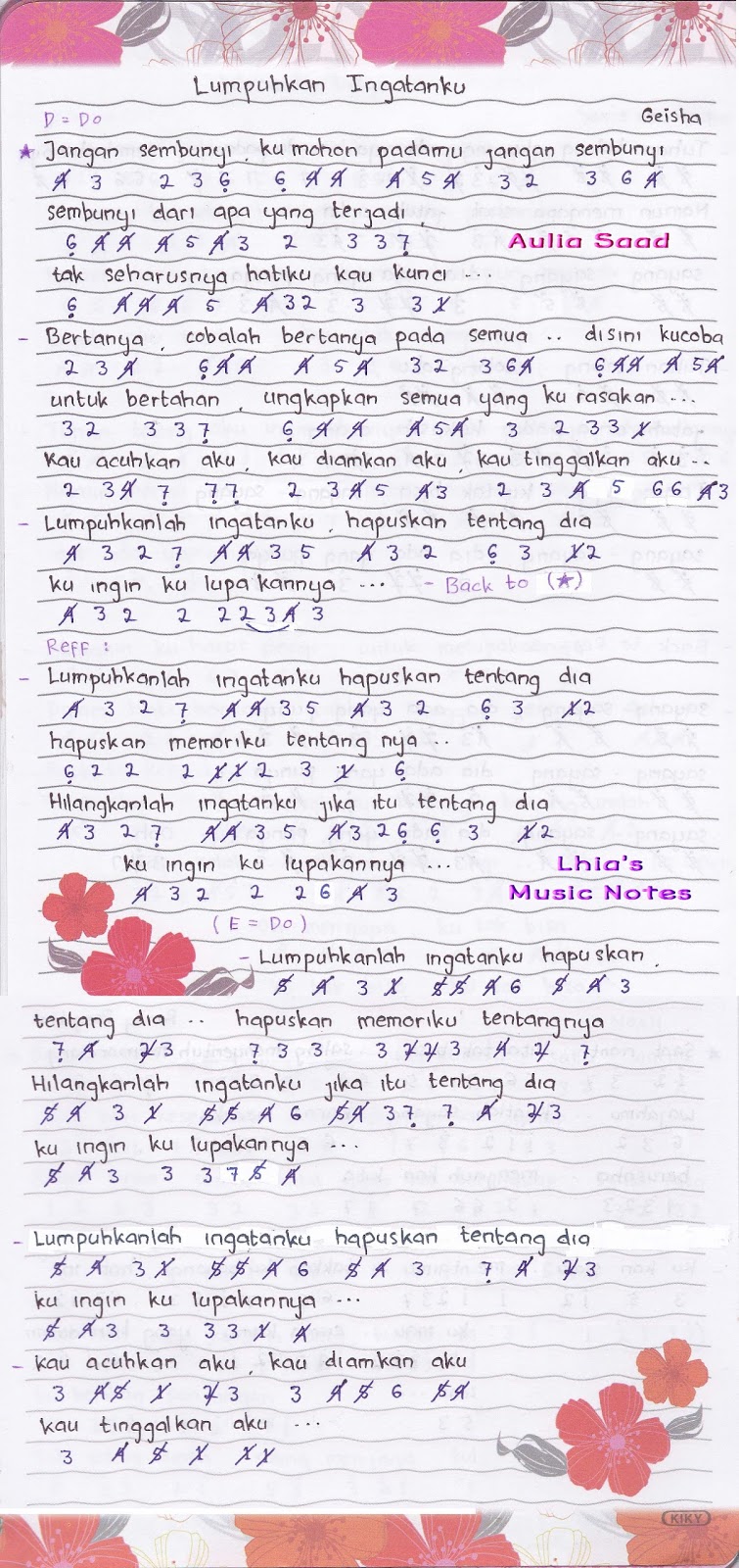 Not Angka : Geisha – Lumpuhkan Ingatanku | Lhia's Music Notes