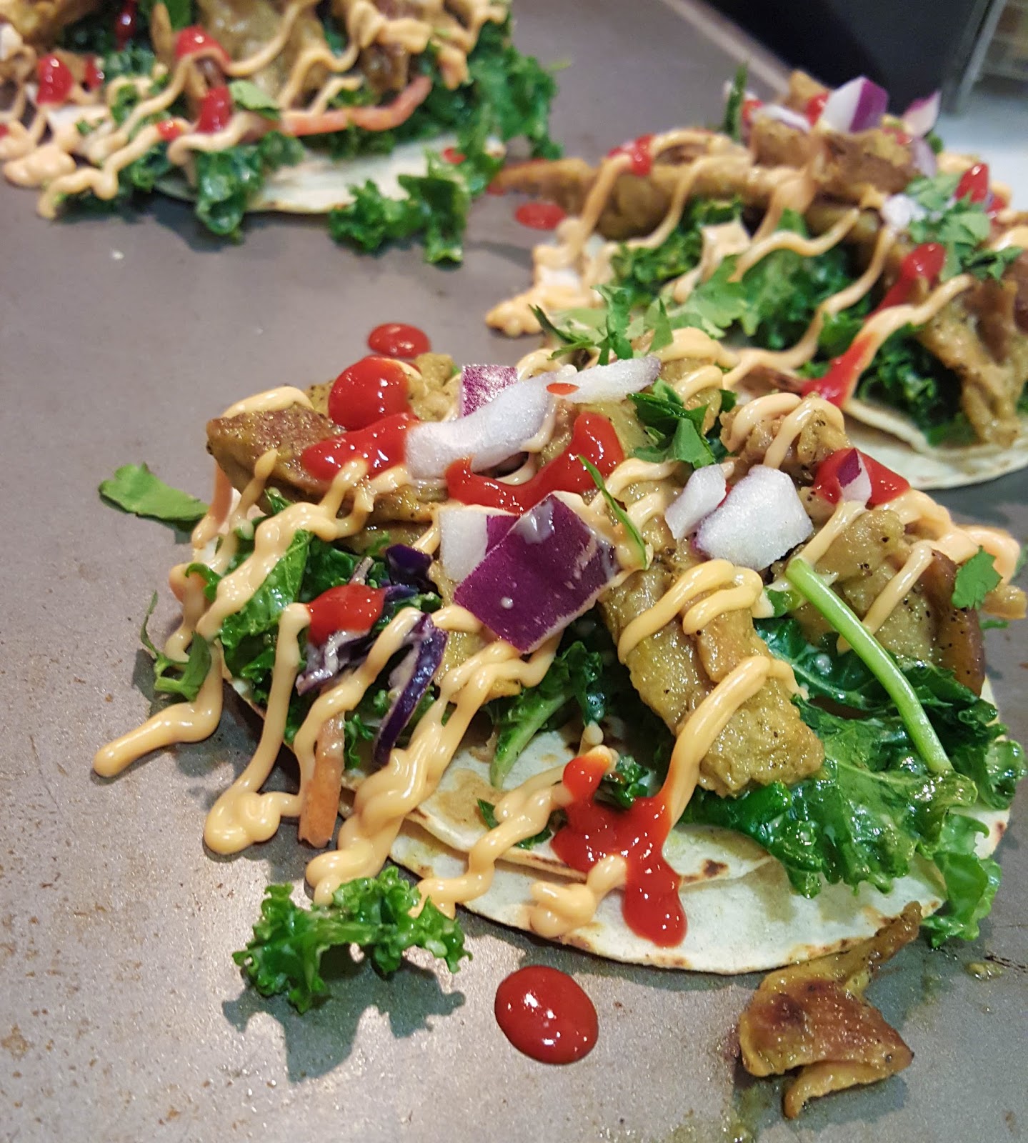 blog Recipe Avocado Cilantro Lime Vegan Chicken Tacos with Spicy Aioli