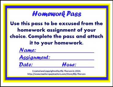 Student homework passes for k 6 | classroom caboodle