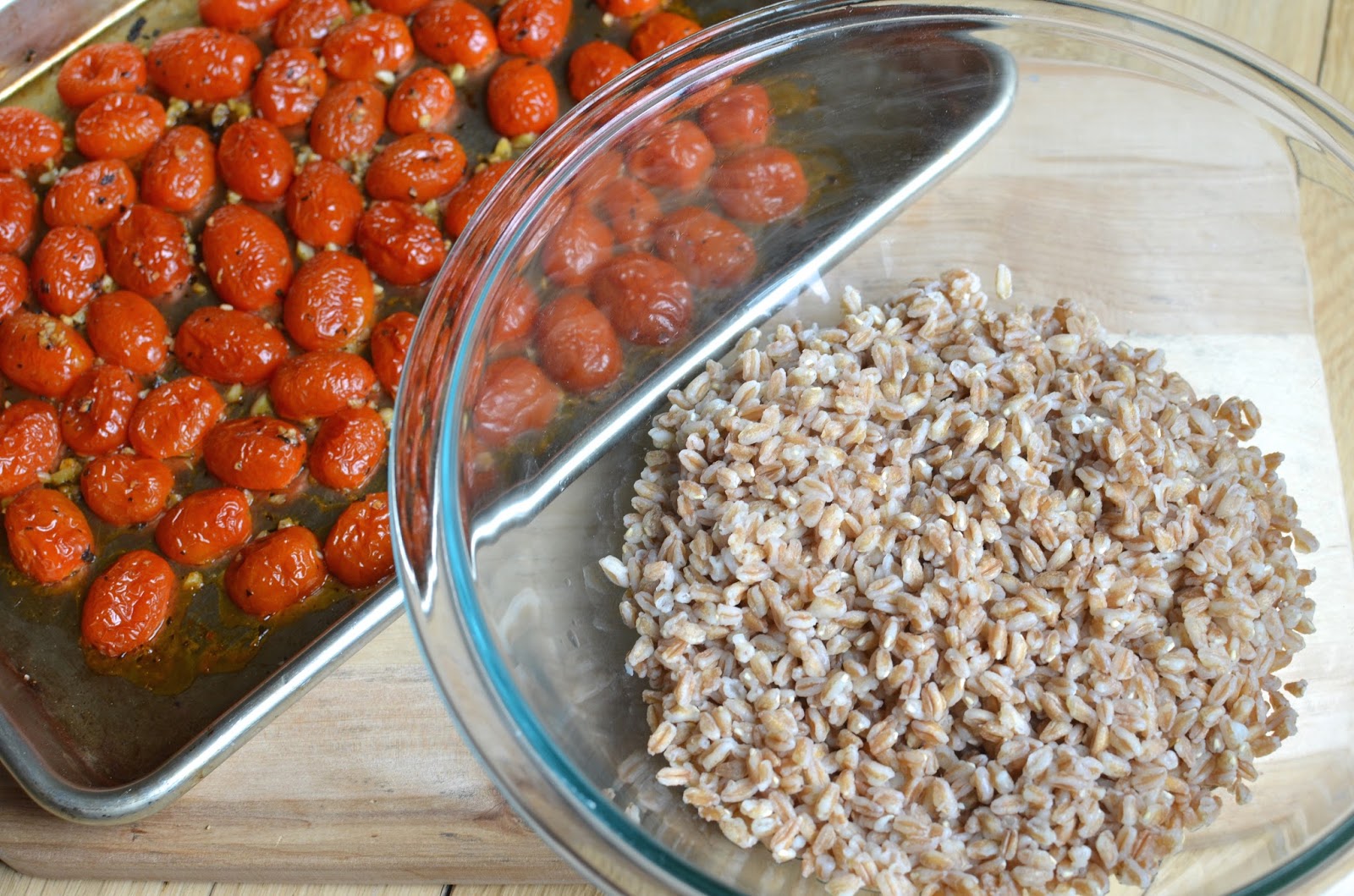 Playing with Flour Farro with garlicroasted tomatoes and edamame