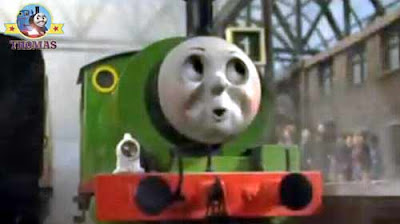 Sodor saddle tank Percy engine station platform with main line steam express Gordon the big engine