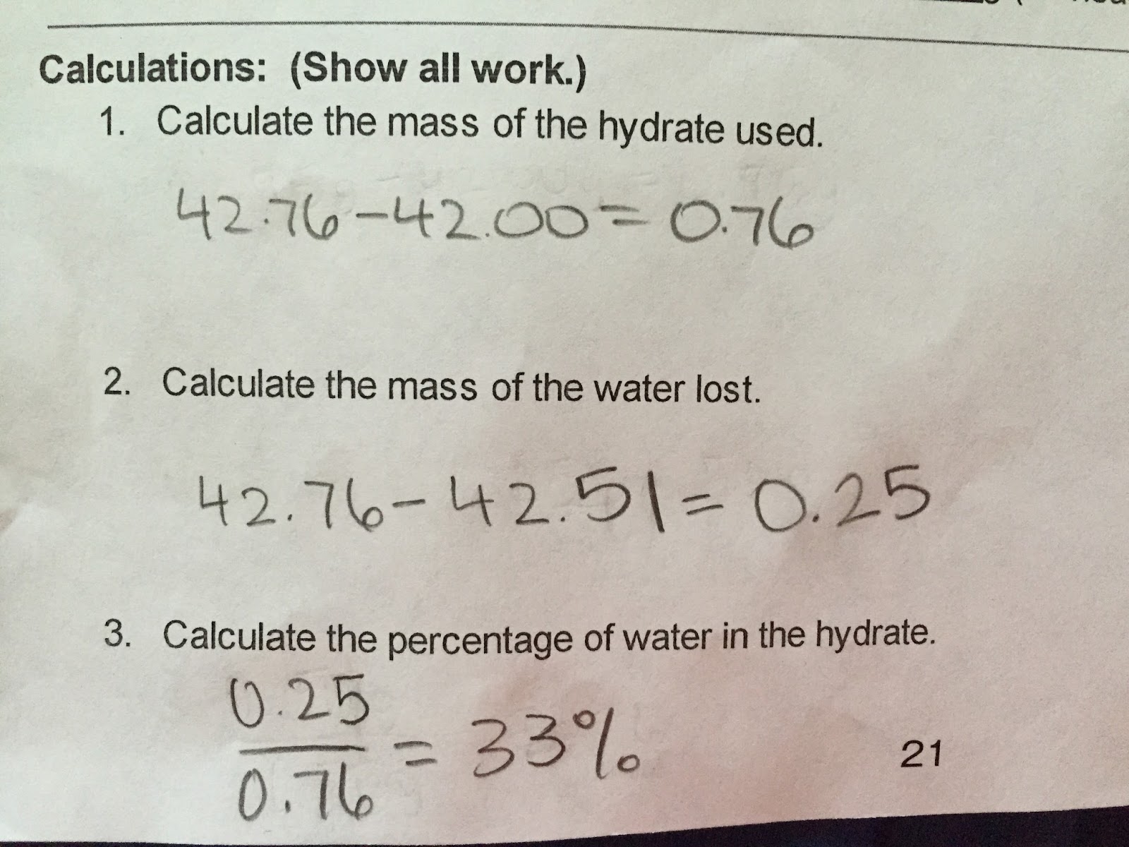 water in hydrates lab answers
