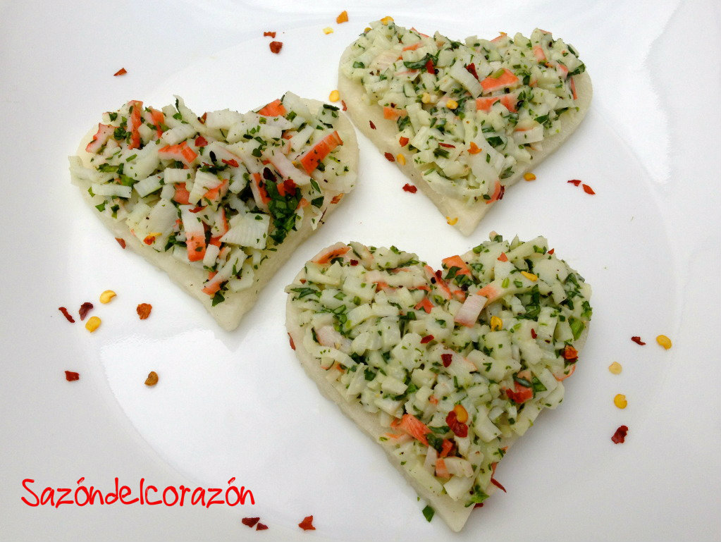 Sazón del corazón Tostadas de jícama con surimi