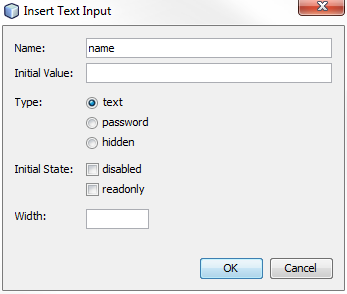 Insert Text Input Settings Window showing the settings for creating a text input field