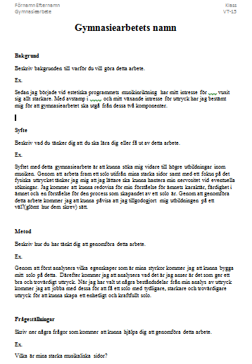 Innehallsforteckning Exempel Gymnasiearbete Studienet Se