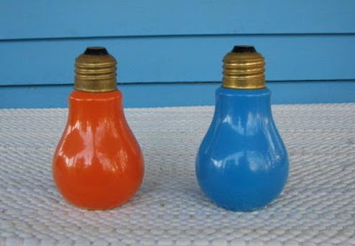 Vintage Blue Turquoise Glass Light Bulb Salt and Pepper Shakers 