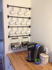 11 Ways to Organized with Towel Rods -- organize mugs on the wall :: OrganizingMadeFun.com