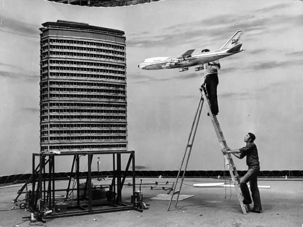 Making of airplane crash scene for the movie 'The Medusa Touch', 1978