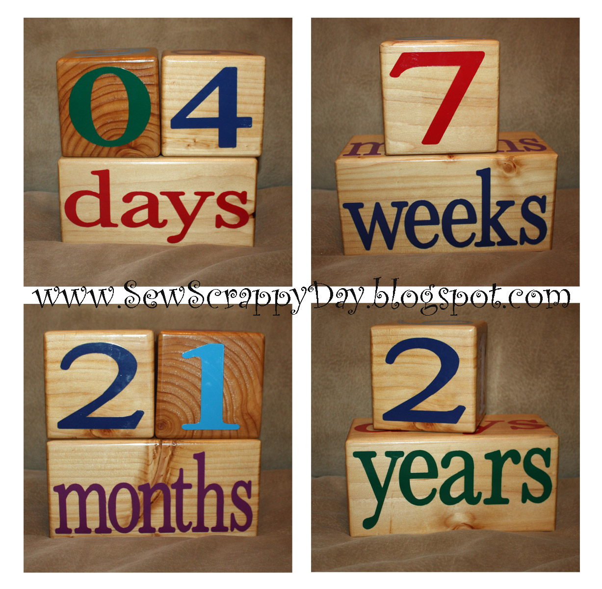 Sew Scrappy Day Baby Age Blocks for Photo Props