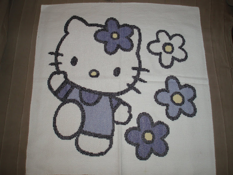 Cuadro de Hello Kitty en colores lilas y blanco.