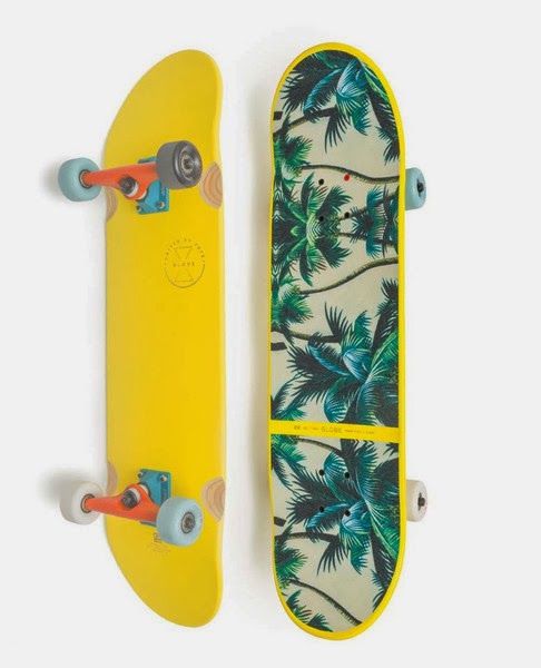 sunday,skateboard,globe,palmiers,jaune,yellow