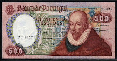 Portugal money currency 500 Portuguese Escudos banknote
