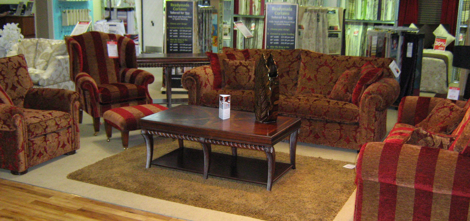 Duresta May 2018 The Waldorf 2½ Seater Sofa And Somerset Wing Chair Are Finished In A Wonderfully Ont Red Gold Striped Fabric Comes With Matching Footstool On
