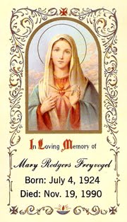 the Holy card for Rodgers' mom