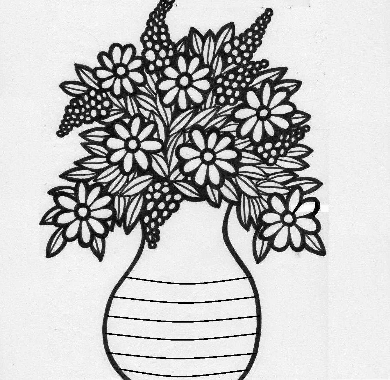 Flowers Vase Coloring Drawing Free wallpaper