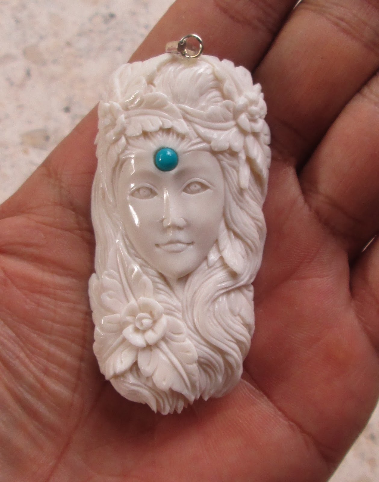 Goddess Carved Bone Pendants With Stone Goddess Carved Bone Pendants With Stone