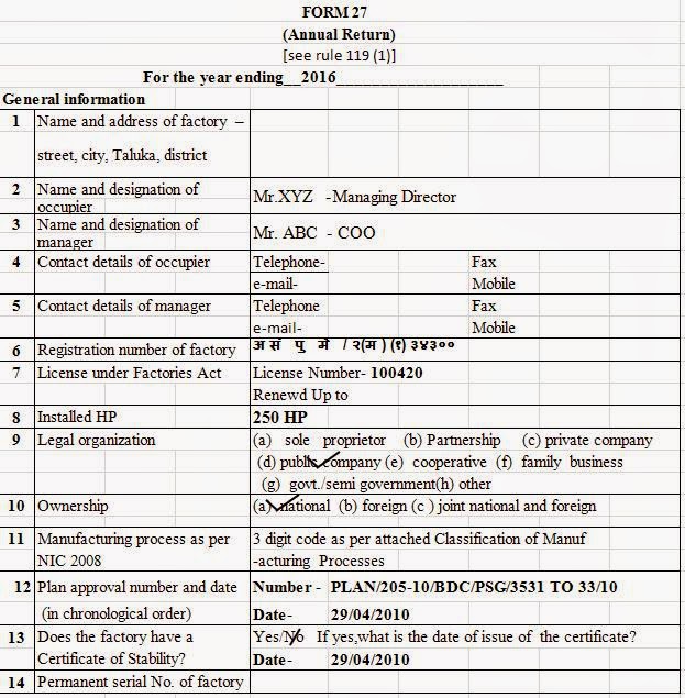 Form No. 27 Annual Return Format in Excel