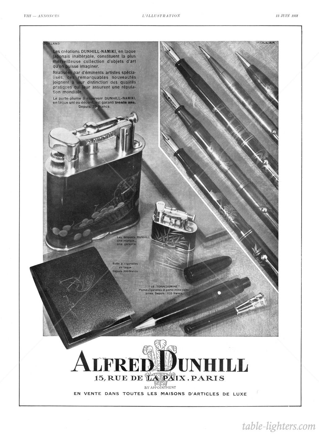 Table lighters collectors' guide Advert Dunhill Namiki Table, Pocket