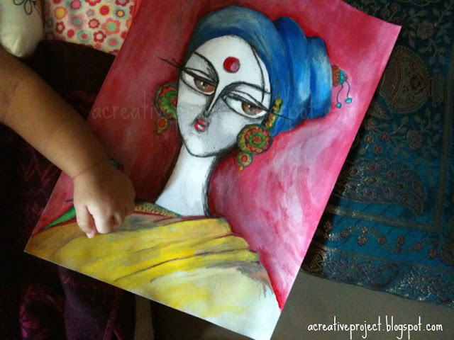 Indian paintings, buy Indian art, Indian women with a parrot, Indian contemporary art